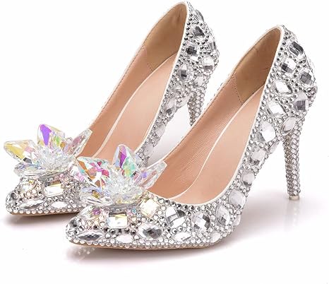 Amazon.com: Zapatos de tacón alto para mujer, zapatos de cristal con flores  y diamantes de imitación, zapatos puntiagudos para mujer, color plateado ( color: plata, talla: 40) : Ropa, Zapatos y Joyería