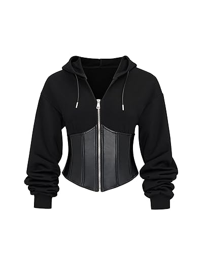 JW PEI Women's Valentina Structured Corset Hoodie - Black - 6