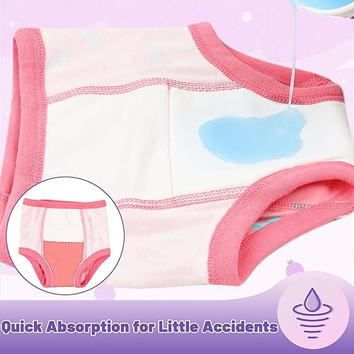 Miniatura 4 de MooMoo Baby Ropa interior de algodón para entrenamiento para ir al baño, paquete de 4 pantalones de entrenamiento absorbentes para niños y niñas