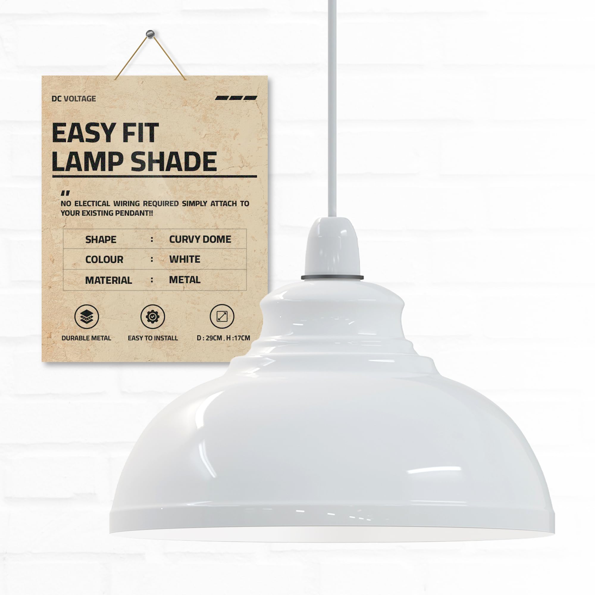 Dc Voltage White Metal Ceiling Lamp Shade 29Cm Orange Easy Fit Light Pendant Modern Ceiling Lighting Shade For Bedroom, Hallway, Office, Café, Restaurant Industrial Light Shade Ceiling Pendant (White)