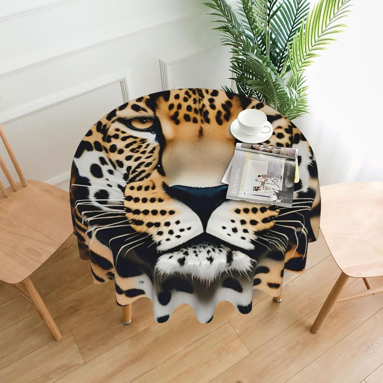 Animal Leopard Print Wrinkle Free Dining Table Cover for Birthday Party Farmhouse Tablecloths Up to 60 x 60 Inches