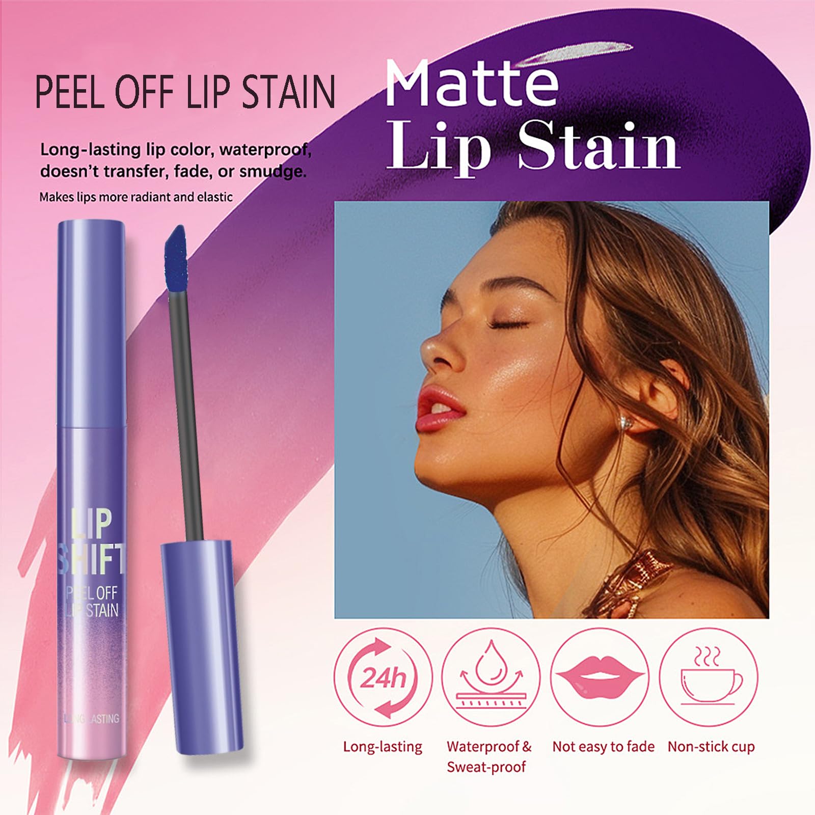 3 Colors Lip Stain Peel Off - Long Lasting, Waterproof and Transfer Proof Pink Lip Tint, Matte Finish Peel Off Lip Makeup for woman - Image 2