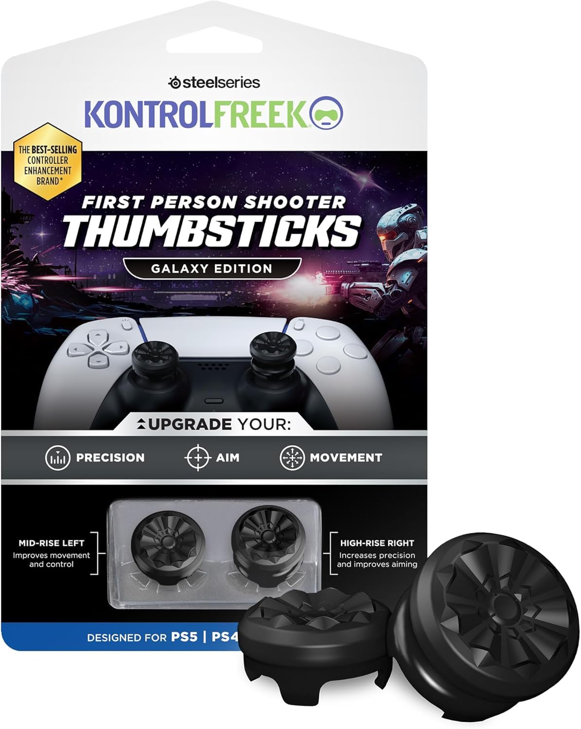 FPS Freek Galaxy Black for PlayStation 4 (PS4) and PlayStation 5 (PS5) Performance Thumbsticks, Compatible Controller Grip Performance, Galaxy Themed Thumbstick Covers (1 High-Rise, 1 Mid-Rise, Black) — view 2
