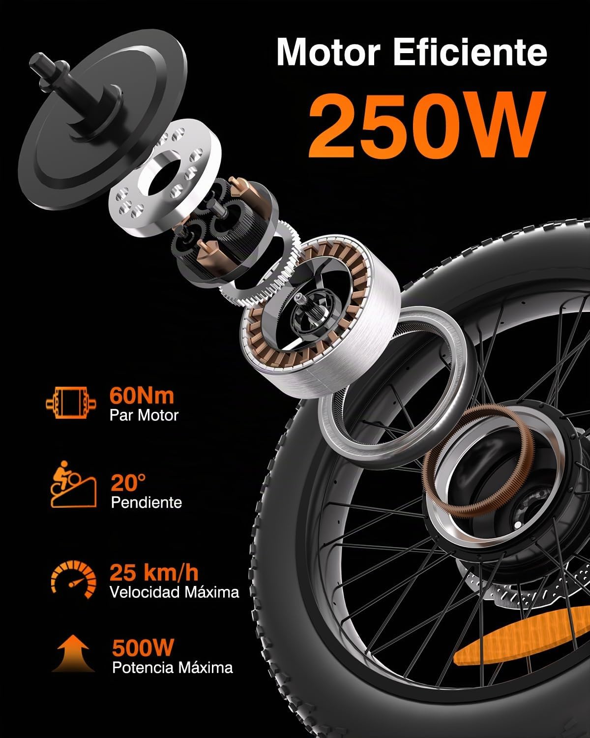Bodywel F20 Bicicleta Eléctrica, 20x3.0 Fat Bike Todo Terreno Bici Electrica Adultos, 250W 48V 15Ah Batería Extraíble, 7 Velocidades, Horquilla de Suspensión, Montaña E-Bike Pantalla LCD/App