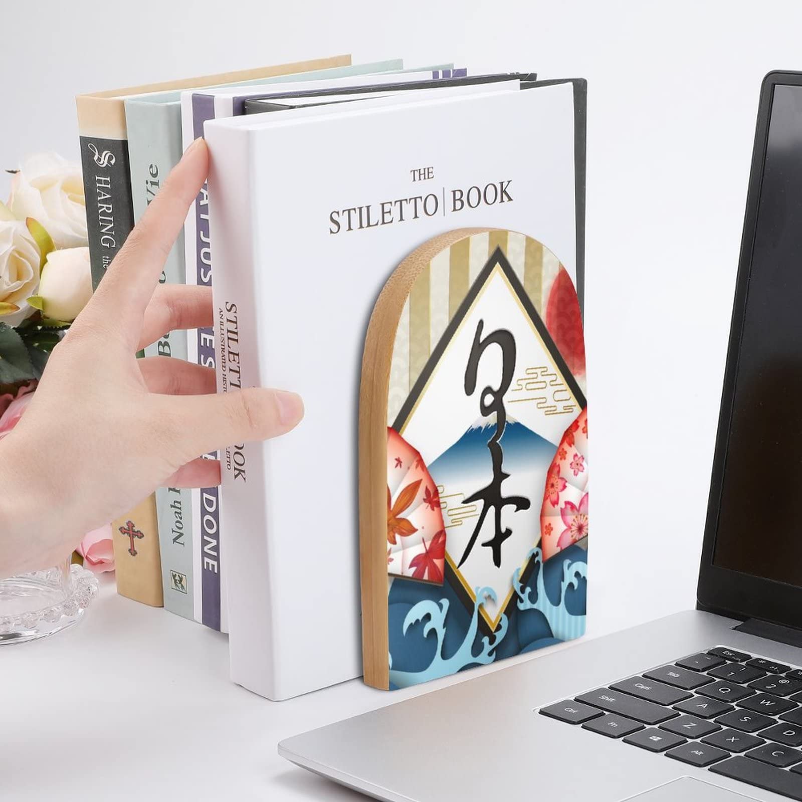 Support Livre Bureau Déco Serre-Livres Bonsaï Japonais En Bois - Support Livre Déco - Base Métal Antidérapante Décoration étagère Livres