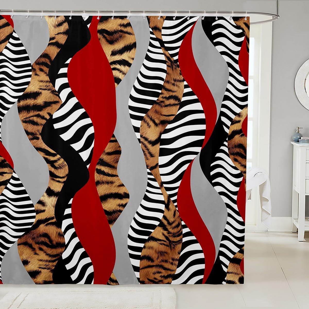 Feelyou Tiger Shower Curtain 72"x78" Kids Zebra Bathroom Shower Curtain Set for Boys Girls Teens Geometric Bath Curtain Animal Print Bathroom Accessories Cow Fur