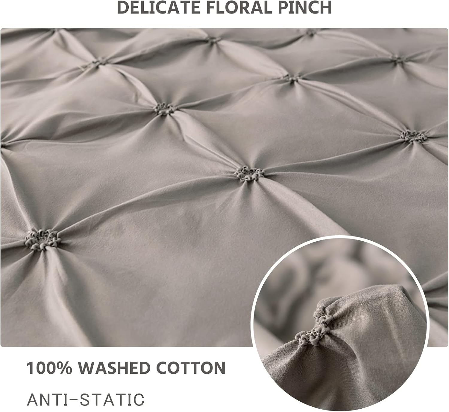 UlikTree Solid Duvet Cover - Soft Floral Pinch Comforter Covers with 1 Shams, Microfiber Bedding Sets with Zipper Closure and Striped Ties for All Seasons, Grey (Twin, 68x90'') Grey Twin