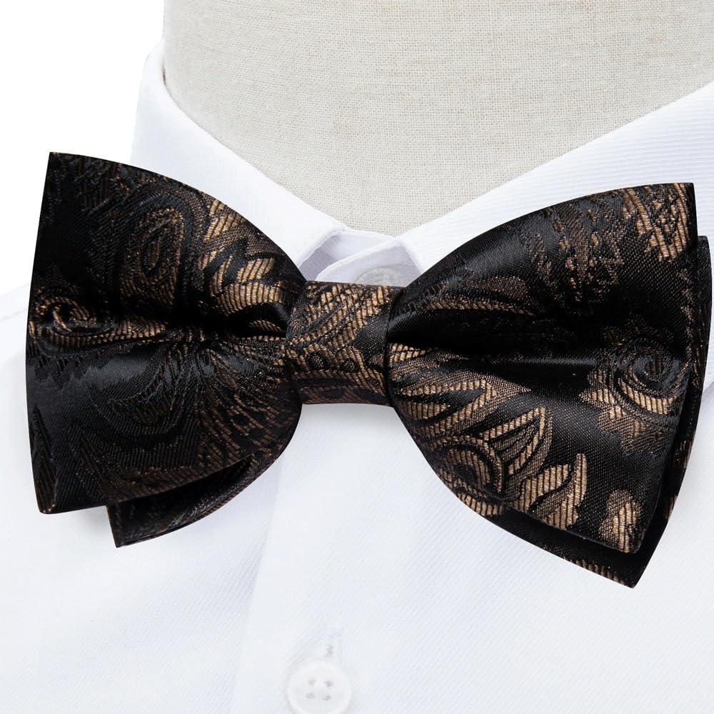 JFDBGU Paisley Bow Tie and Pocket Square Cufflinks Business Wedding Causal Pre-tied Bowtie Accessory