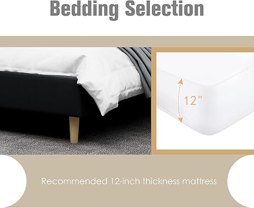 Miniatura 6 de AGARTT Base de cama tapizada tamaño individual con cabecero y estribo, soporte de listones de madera, no necesita somier, fácil montaje, lino negro