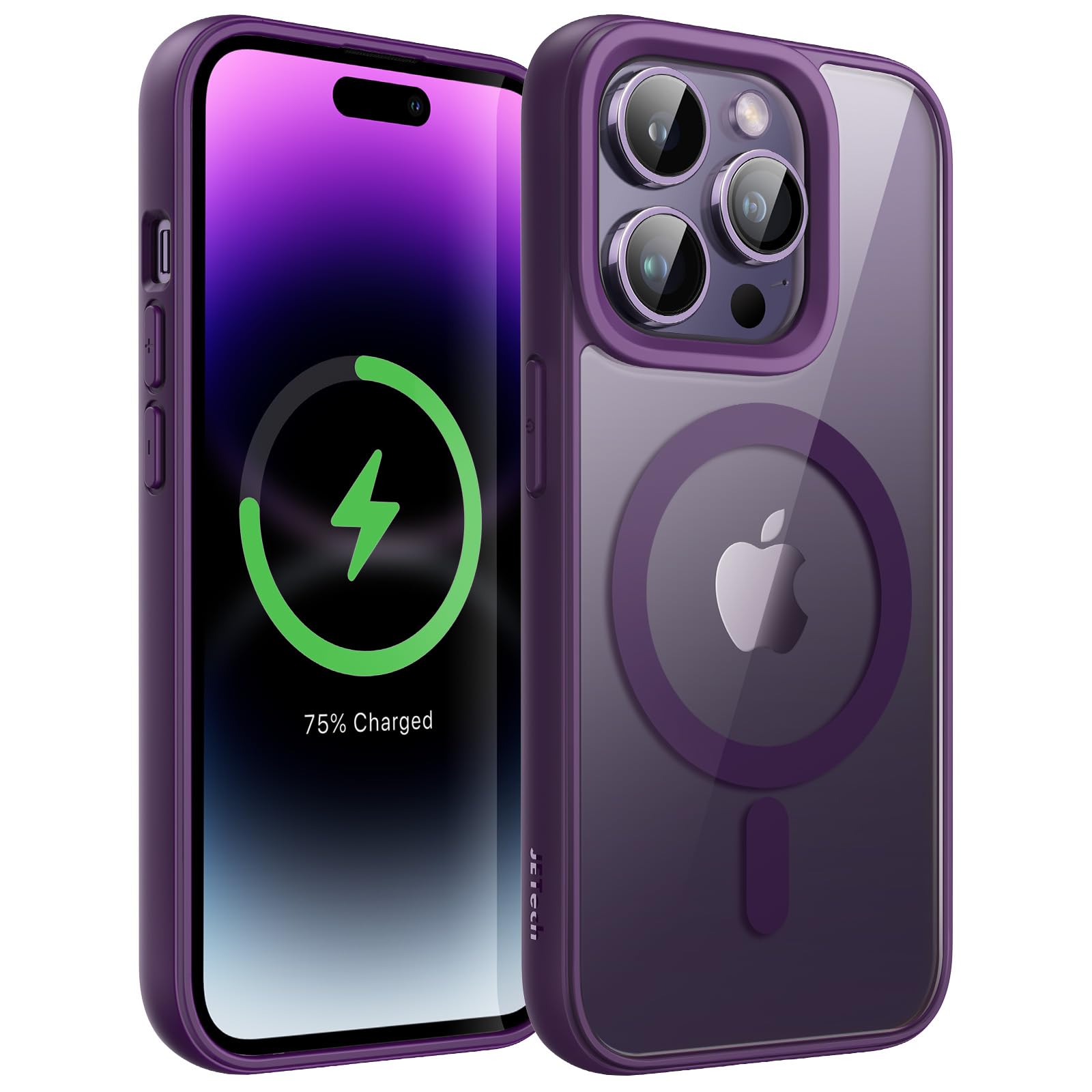 JETech Magnetic Case for iPhone 14 Pro Max 6.7-Inch Compatible with MagSafe, Shockproof Phone Bumper Cover, Solid Color Matte TPU Frame, Anti-Scratch Clear Back (Deep Purple)