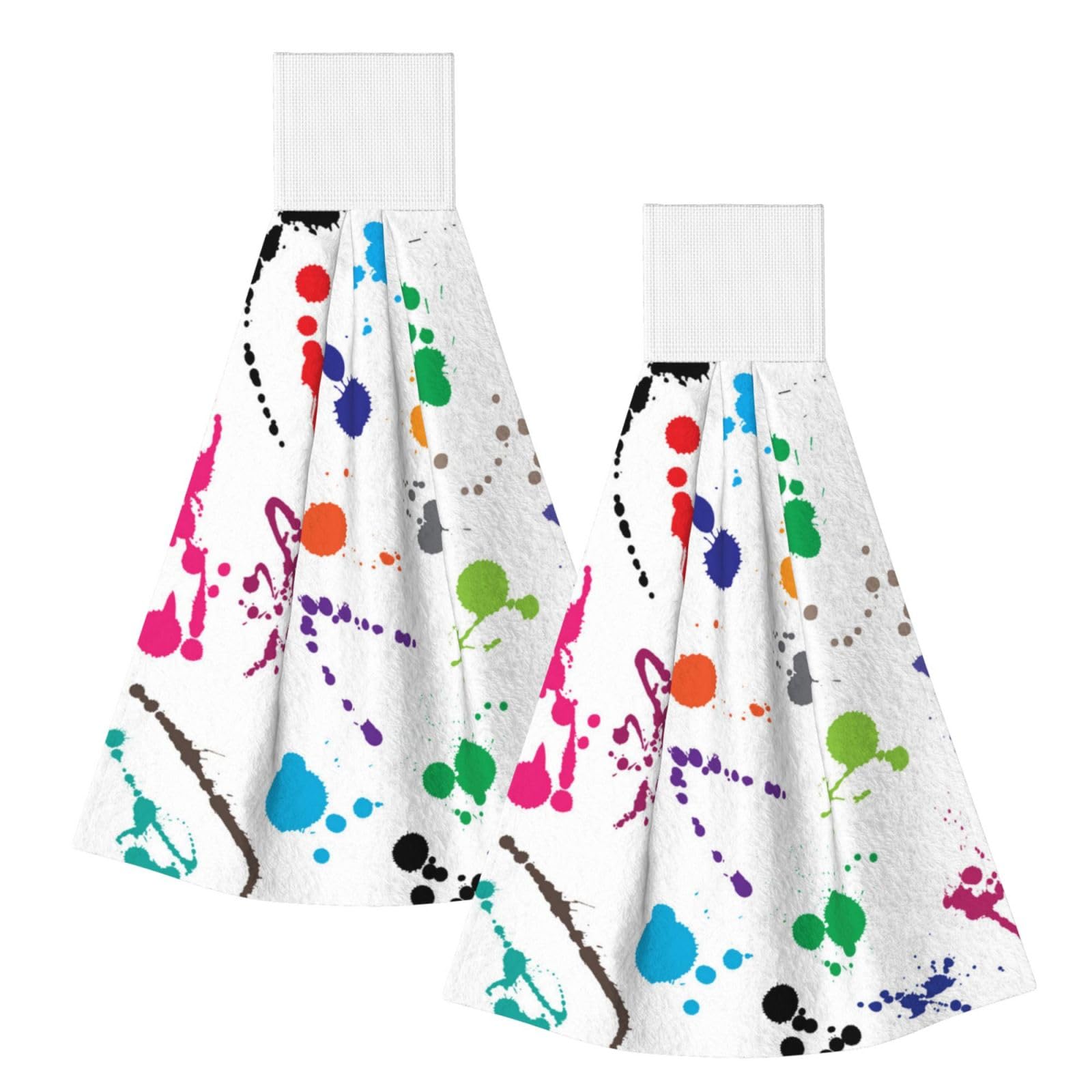 DOPKLNA Abstract Paint Splashes Printed, 2 Pcs Hanging Coral Fiber Hand Towels for Bathroom, Absorbent Kitchen Towels