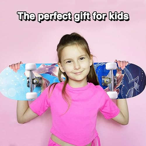 Miniatura 2 de Patinetas para principiantes, niños, niñas y adultos, 31 x 8 pulgadas, arce de 7 capas, cóncavo de doble patada, fascinante fresco, sólido y duradero