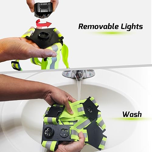 Miniatura 7 de Chaleco reflectante para correr y equipo – Chaleco reflectante que incluye luces de carrera recargables y extraíbles para corredores – Perfecto para