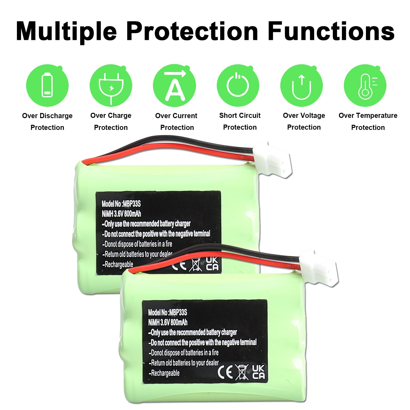 Batteria di ricambio Ni-MH per baby monitor da 3,6 V, 800 mAh, per Motorola MBP36S MBP36 MBP481 MBP482 MBP483 VTech BM5463 Baby Monitor Surveillance, Babyphone GP80AAAHC3BMX HRMR03 batteria AAA
