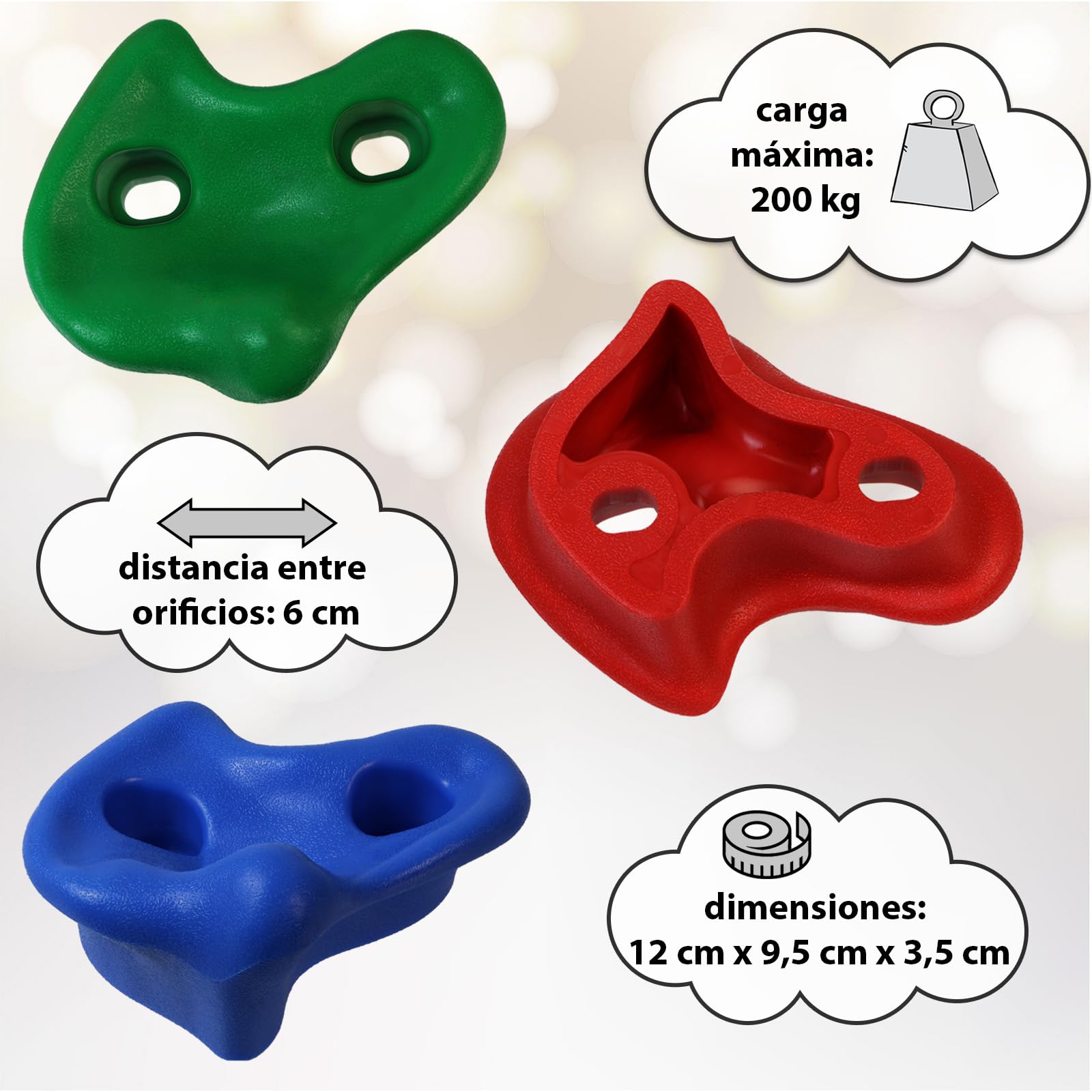 ALPIDEX Presas de Escalada para niños, Capacidad de Carga 200 kg, Material de fijación Incluido, Diferentes cantidades Multicolores - 30 Piezas — view 4