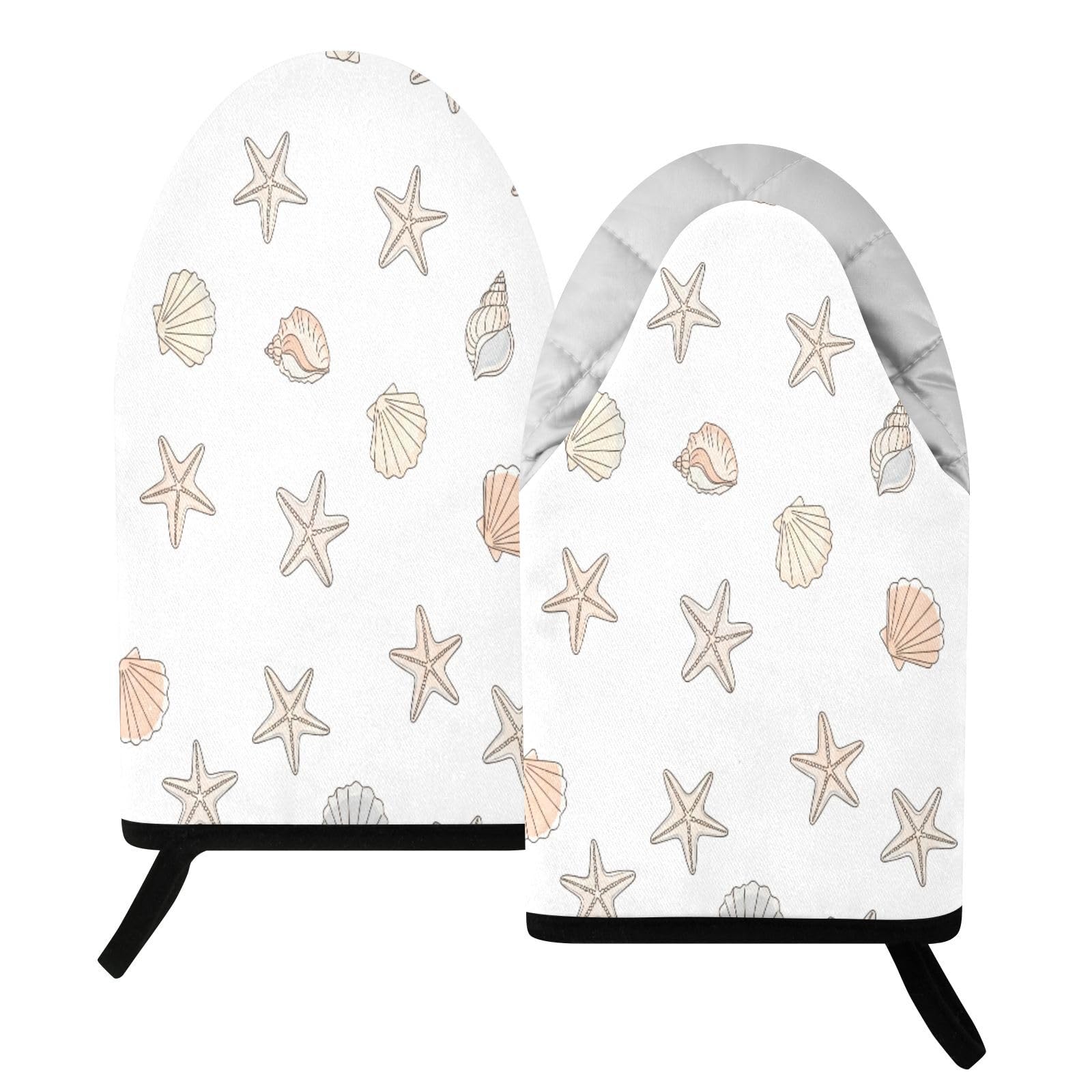 BURSTDDY Seashells Oven Mitt,Heat Resistant Kitchen Mitts for Cooking