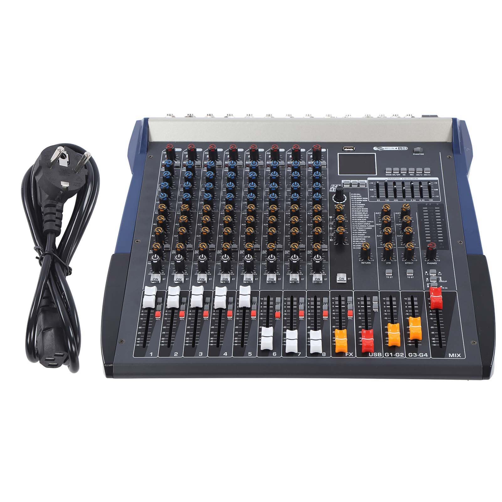 Shanrya Mixer Professionale Console di Missaggio con Ingresso MP3 USB Chip DSP Wireless a 8 per Performance sul Palco (Spina Europea)