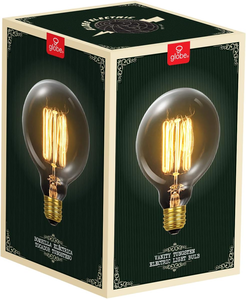 Globe Electric 60W Vintage Edison G30 Vanity Tungsten Incandescent Filament Light Bulb, E26 Standard Base, 245 Lumens
