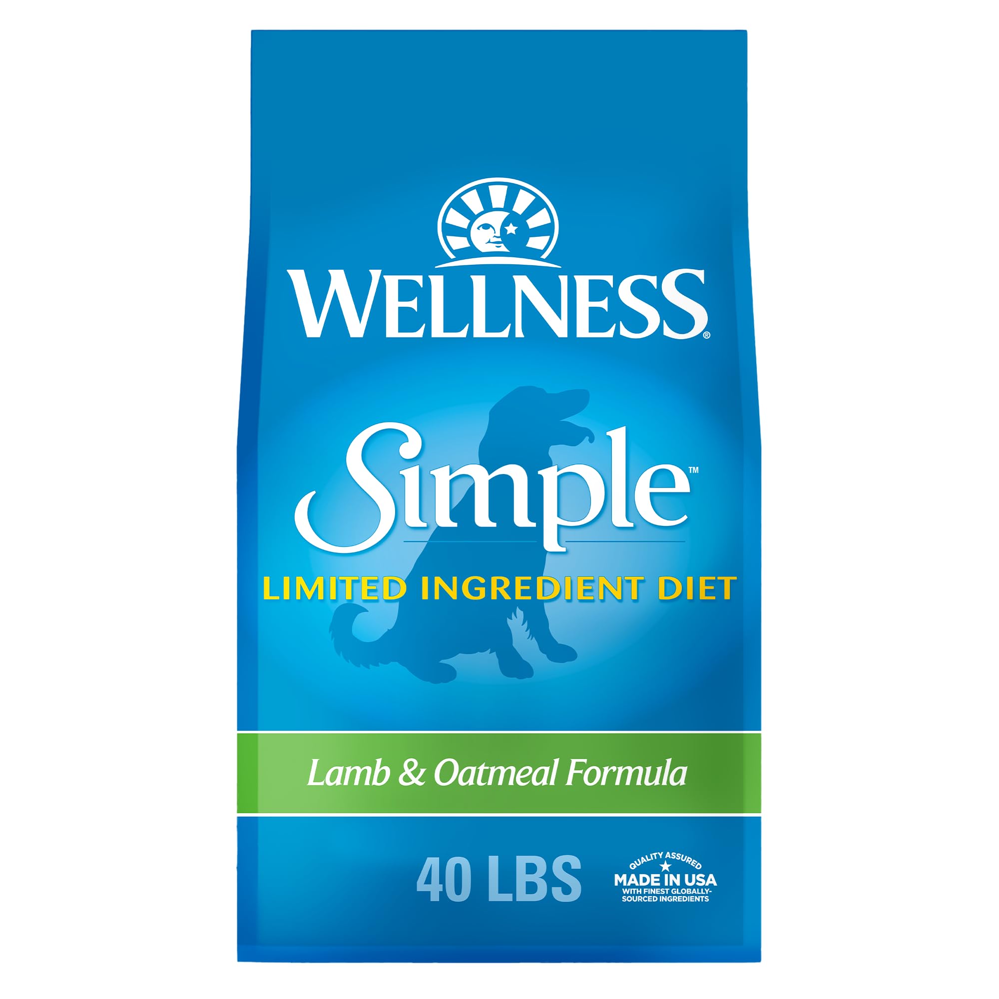 Wellness Simple Limited Ingredient Dry Dog Food for Sensitive Stomachs, Supports Skin & Coat, Wholesome Grains, Natural, Lamb & Oatmeal Recipe,(40-