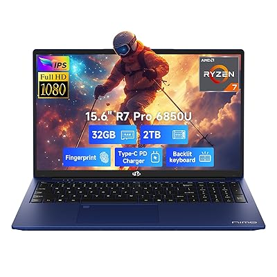 NIMO 15.6" Light-Gaming-Laptop, 8 Cores AMD Ryzen 7 Pro 6850U 32GB LPDDR5 RAM 1TB SSD (Beat i7-1360P Up to 4.7GHz) AMD Radeon 680M GPU IPS FHD Computer with 100W Type-C Backlit Keyboard Fingerprint