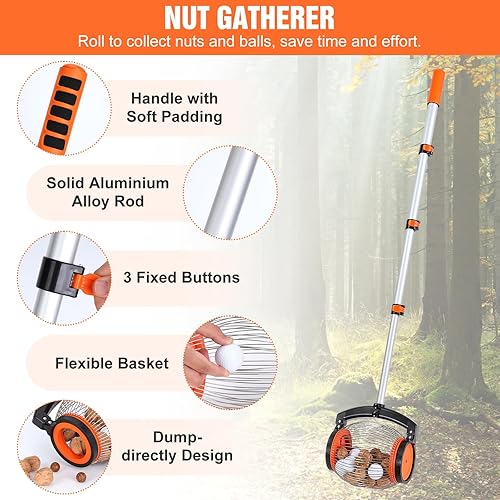 Miniatura 2 de Nuovoware Recolector de nueces, rodillo superior con vertedero de apertura lateral, recogedor de nueces ajustable para vaciar sin esfuerzo,