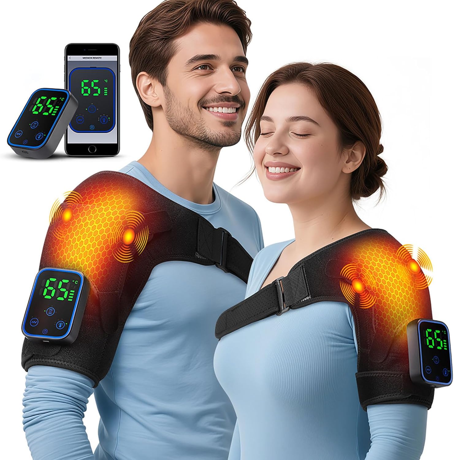 Cordless Heated Shoulder Brace with App Control - 7 Heat & 3 Vibration - Massage Wrap for Rotator Cuff & Frozen Shoulder Relief - Portable Electric Heating Pad for Recovery - Left & Right Shoulder