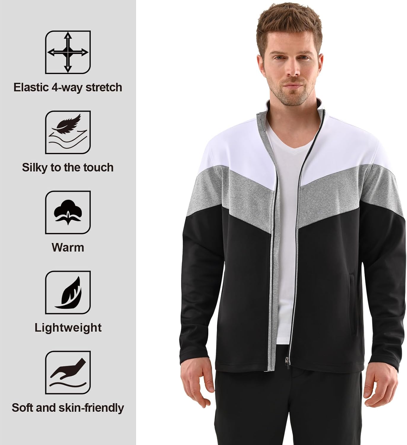 DEOLAX Men Track Jacket Full Zip UP Light Outdoor Sweatshirt Fashion Long Sleeve Casual Golf Jackets for Men Outerwear