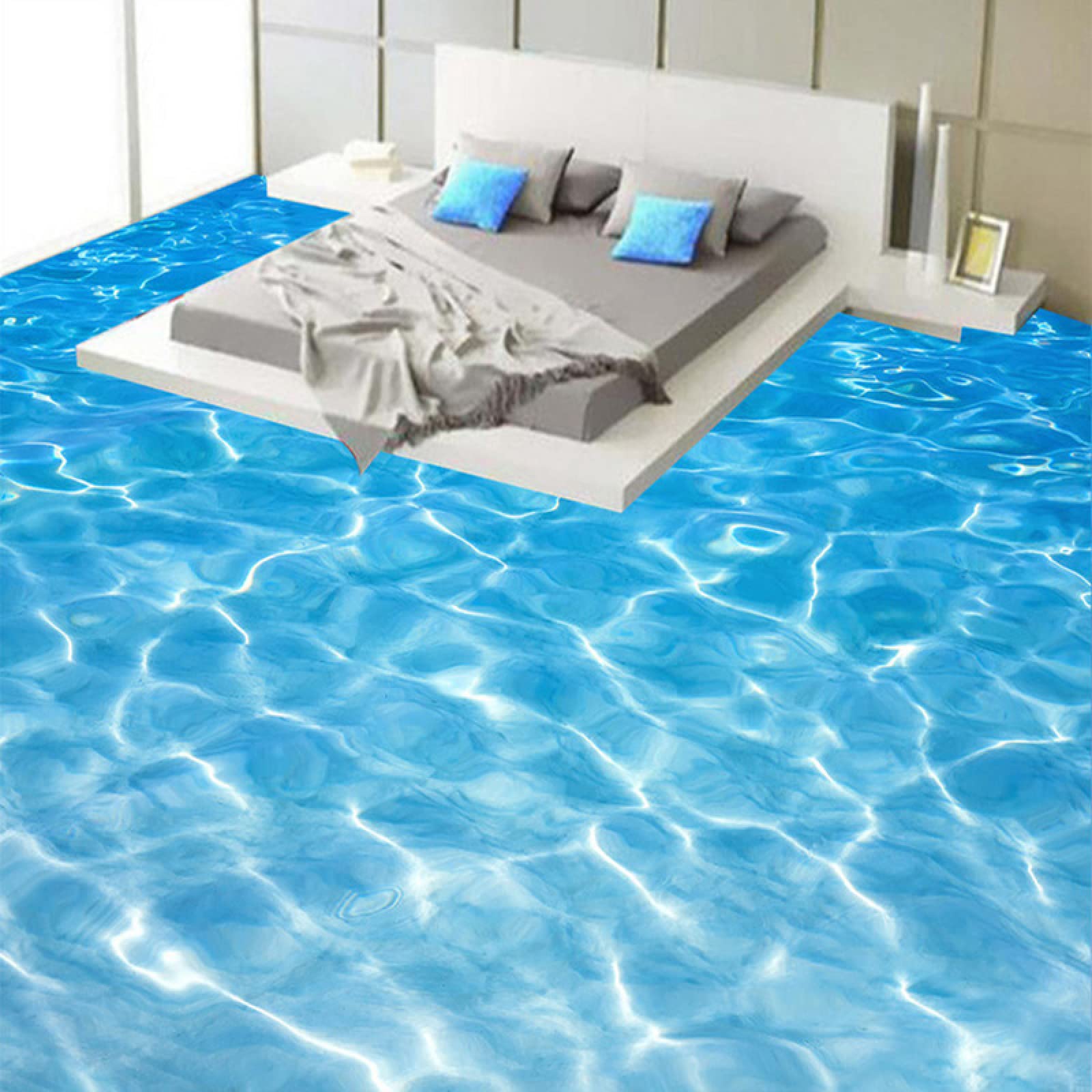 GIOBEL Carta da parati murale moderna blu acqua di mare paesaggio decorazione domestica 3d pavimento piastrelle adesivo camera da letto bagno PVC autoincollante pittura