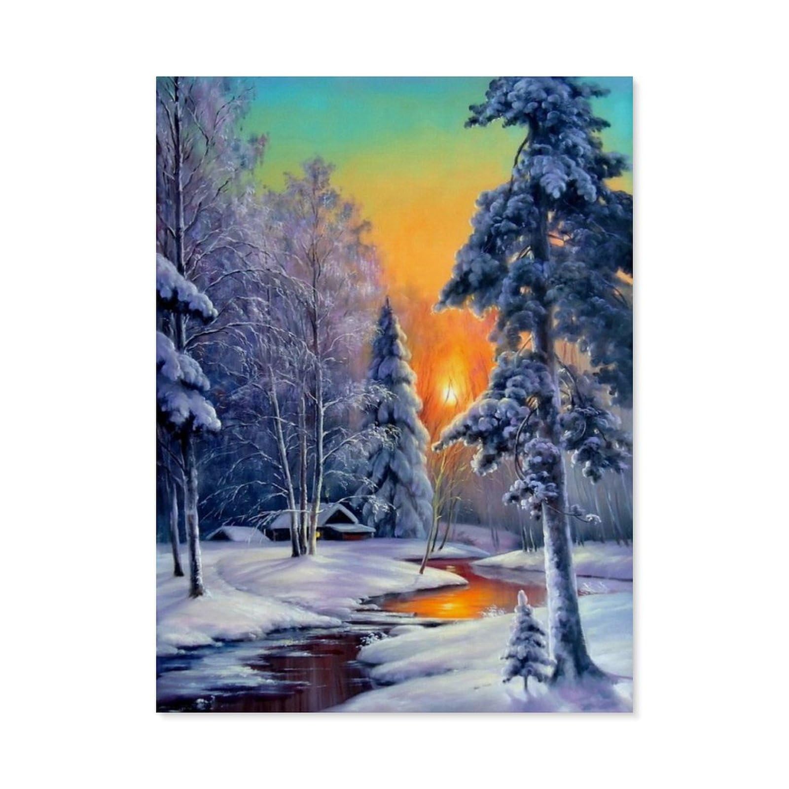 BEAYODKP Paint by Numbers for Adults,Winter Forest Stream,DIY Oil Painting Paint by Number Kits Linen Canvas Wall Art House Decor(20x30cm) 7.8x11.8 inches-G54 — image 1