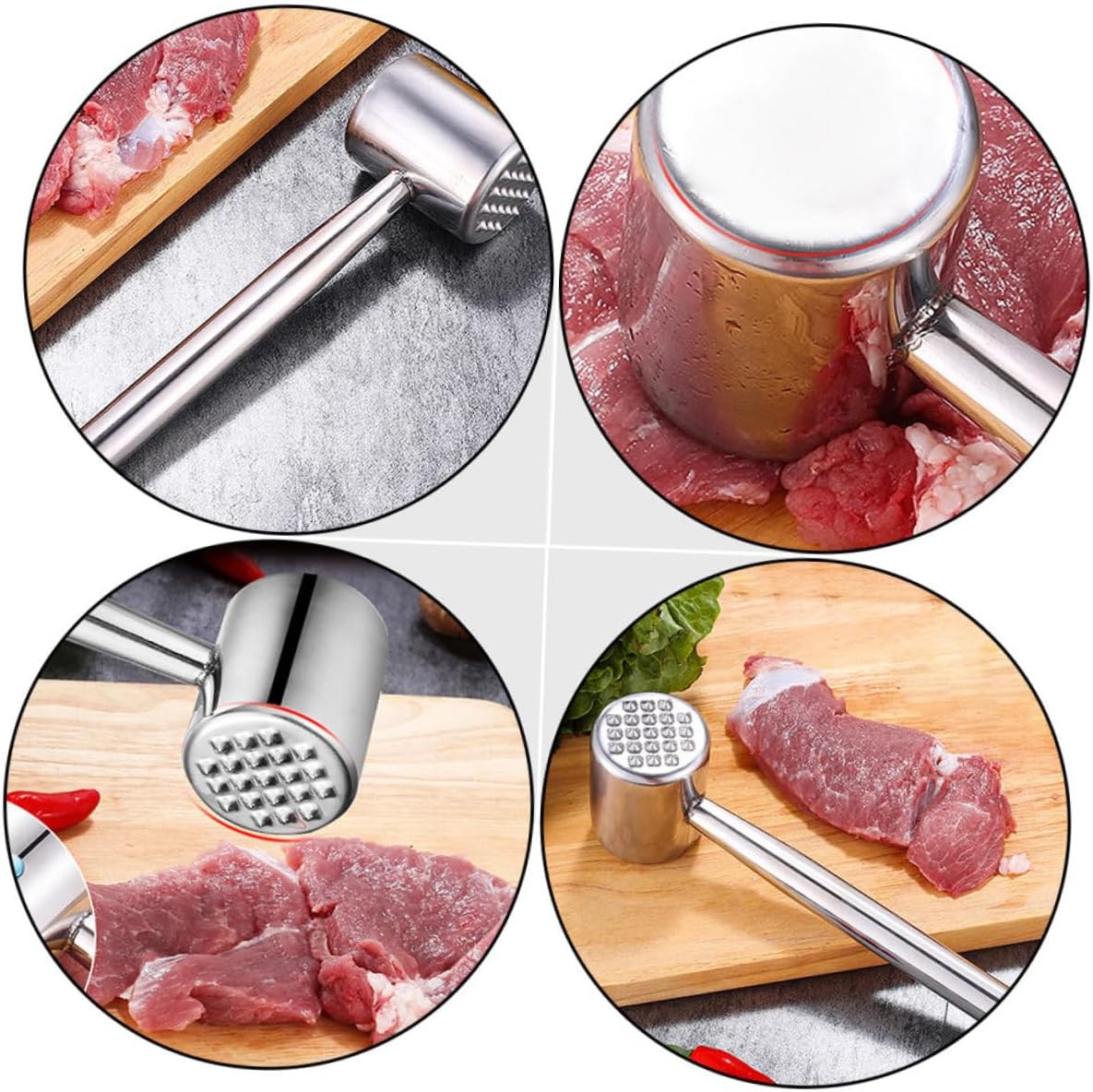 Stainless Steel Meat Tenderizer Hammer 2pcs Kitchen Steak Pounder Mallet for Beef Pork Cooking Tools