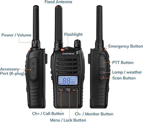 Miniatura 2 de Baofeng BF-88ST Pro Walkie Talkies - Paquete de 3 radios de largo alcance para niños y adultos, actualizado desde BF-88ST NOAA VOX Dual Watch, con