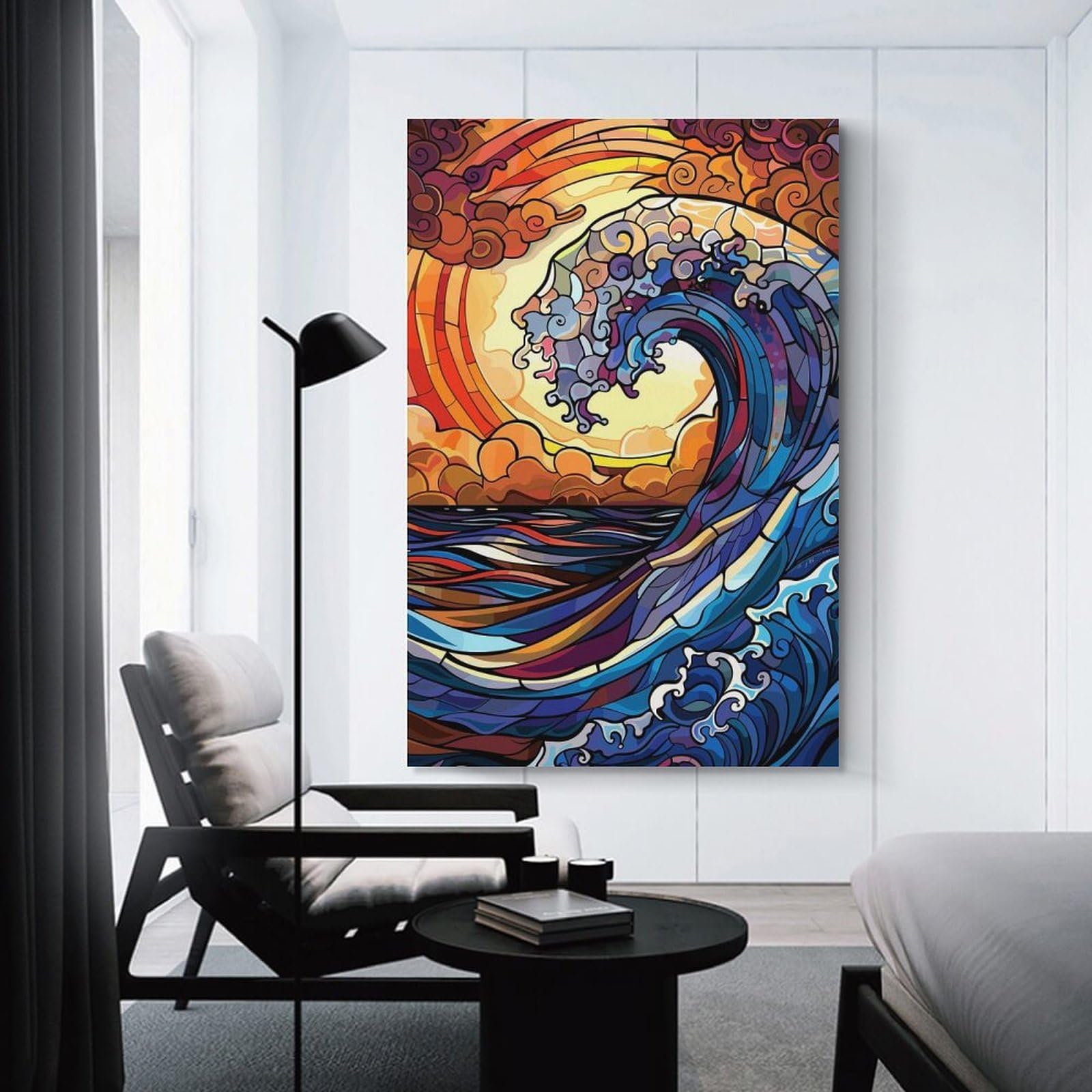 Junmoney Stained Glass Ocean Wave Canvas Wall Decor 16x24inch(40x60cm), for Entrance Walls, Hall Decor Or Foyers, Wall Decor to Refresh Empty Corners