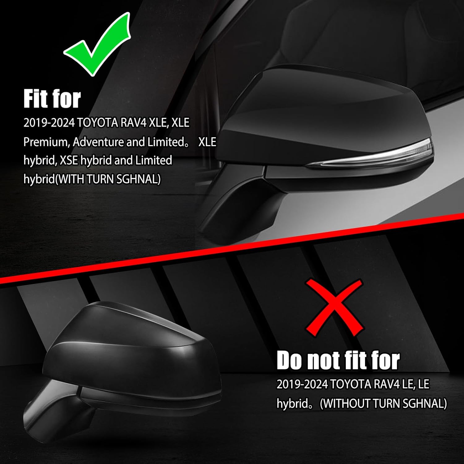 Direct Replacement Black Left Driver Side Mirror Cover for 2019-2025 Toyota RAV4 XLE XSE and Limited Hybrid with Turn Signal Light Model, Directly Replace Style, Not Sticker Style