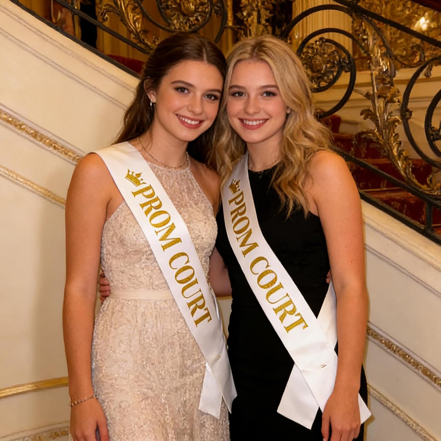 Prom Court Sashes White, 12 Pack Prom Court Sash with Gold Glitter Letter, High School College Homecoming Graduation Royalty Party Supplies Accessories