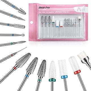 13PC Nail Drill Bits Set, Drill Bits for Nails, 3pcs Tungsten Carbide Drill Bits+ 3pcs Ceramic Efile Nail Drill Bits+ 6pcs Cuticle Drill Bits+ 1pcs Brush, 3/32 inch Nail Bits for Nail Drill