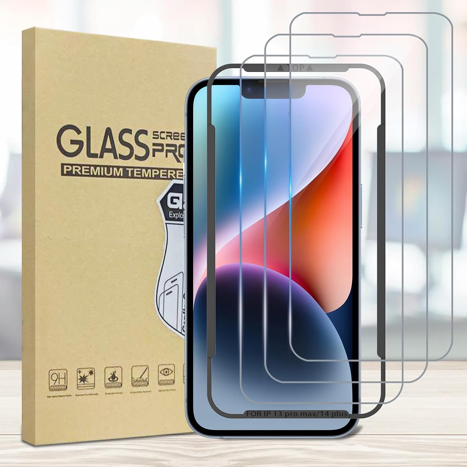 3 Pack Screen Protector Compatible with iPhone 14 Plus/iPhone 13 Pro Max with Installation Frame, Anti-Scratch 9H Hardness Tempered Glass, Bubble Free, Case Friendly