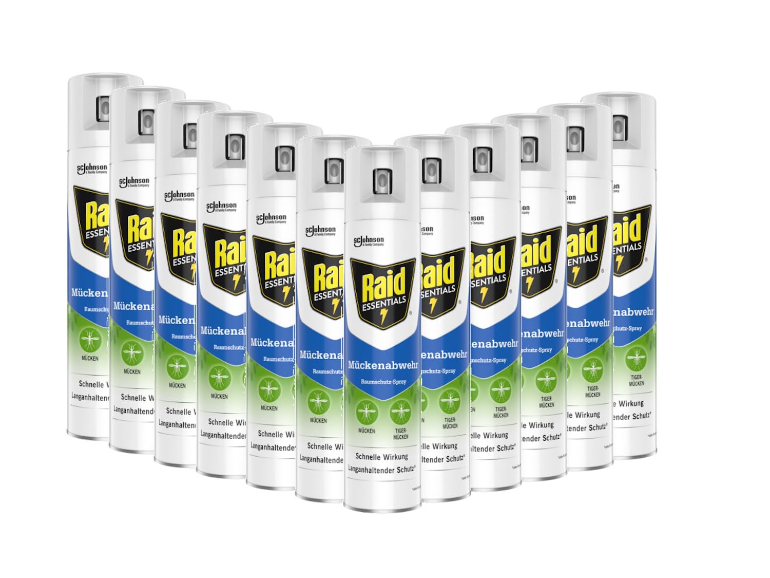 Raid Essentials Mückenabwehr Raumschutz-Spray, 300 ml, 12er Pack – Effektiver Insektenschutz für Innenräume, schnelles Spray gegen Mücken und Insekten