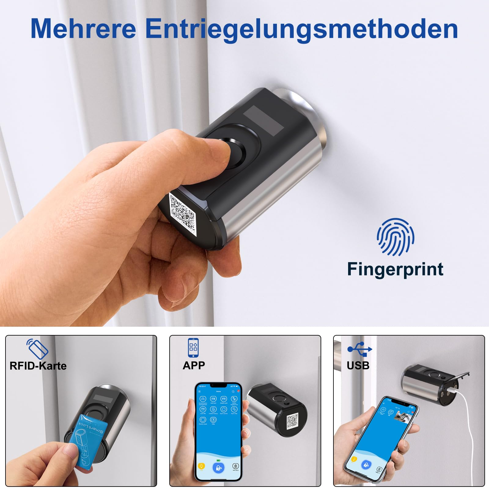 WELOCK Touch63 Türschloss Fingerabdruck,mit RFID Karte,APP,WiFi | Fingerabdruck Schloss haustür IP65,Elektronisches Türschloss Schließzylinder für Türen von 50-100mm,Smart Türschloss