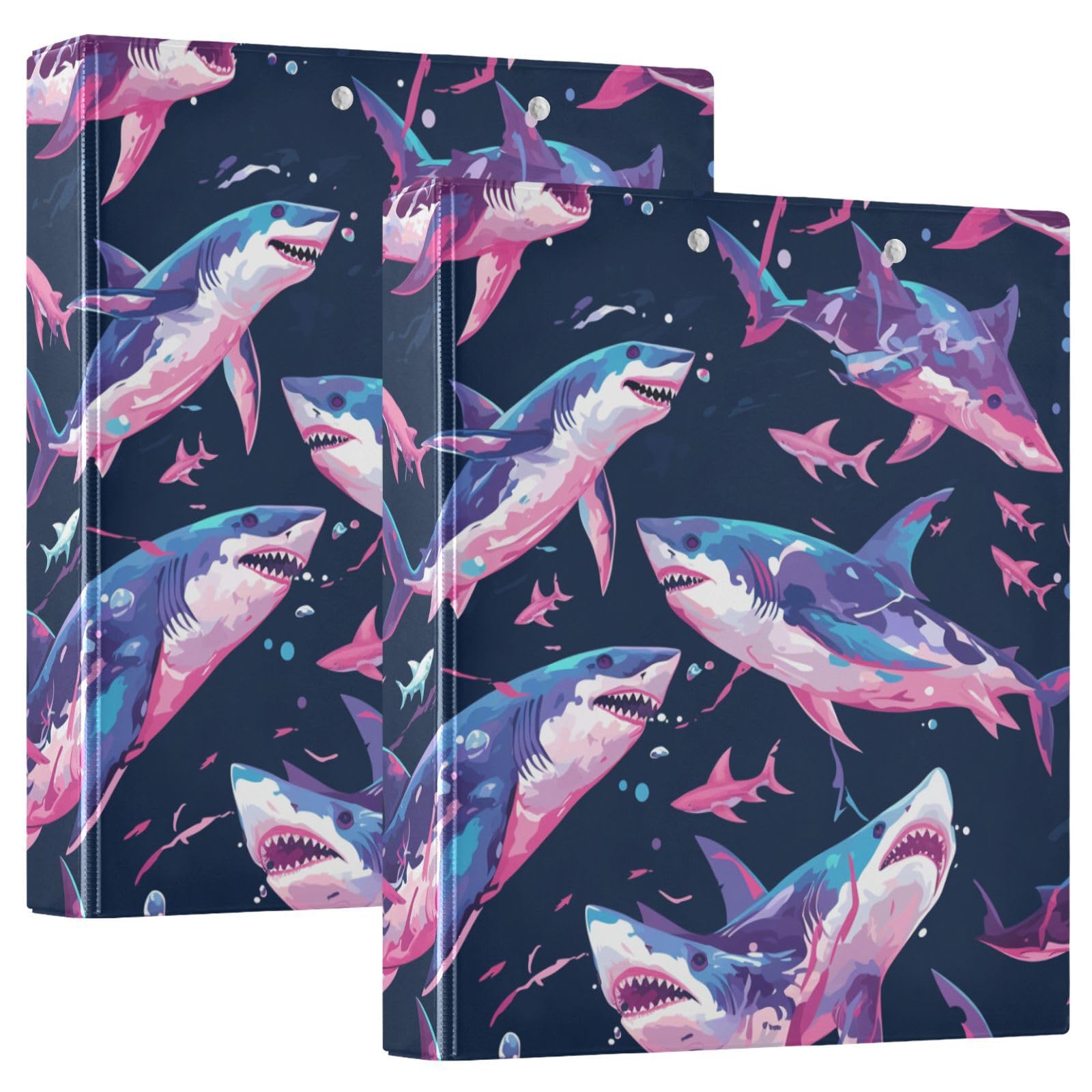 Shark Ocean - Raccoglitore a tre anelli con tasche, 1,5 pollici, colore: blu navy