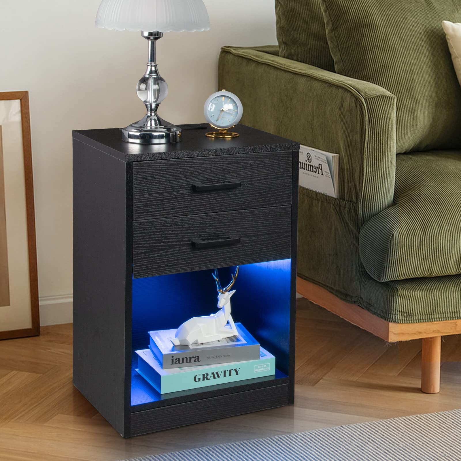 Buy Black LED Nightstand with Charging Station, Smart Night Stands with Wireless Charging & LED