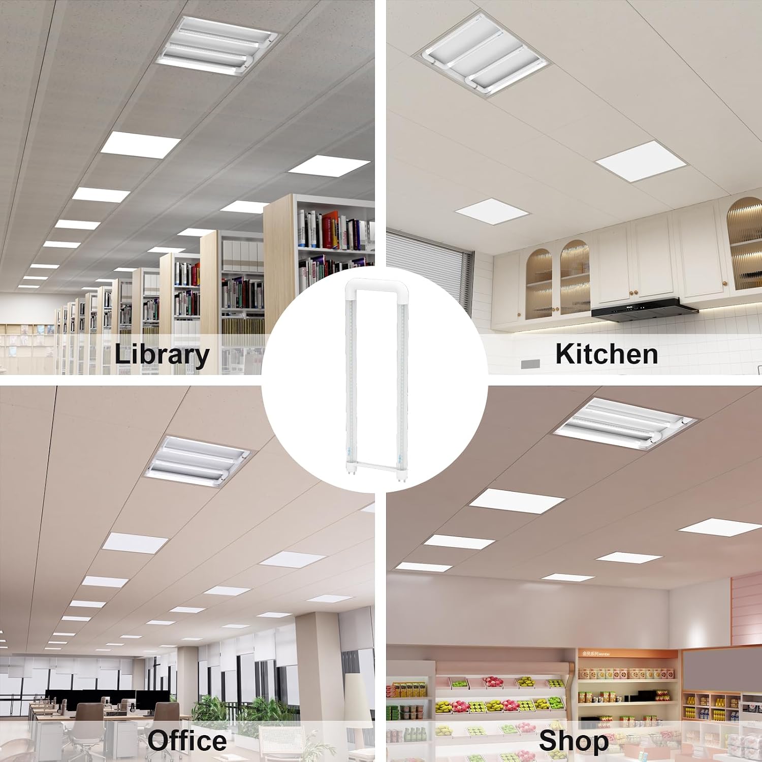 T8 U Bend LED Tube Light 20W 40W Equivalent, 6000k Cool White U Shaped Bulb, 2000LM 2x2FT Fluorescent Replacement, G13 Dual-Ended Powered Ballast Bypass, Clear Cover ETL Listed 10-Pack