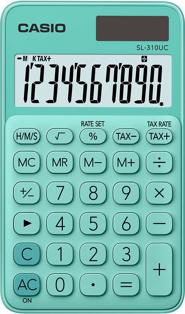 Close-up of the square root button on Casio SL-310UC-GN calculator