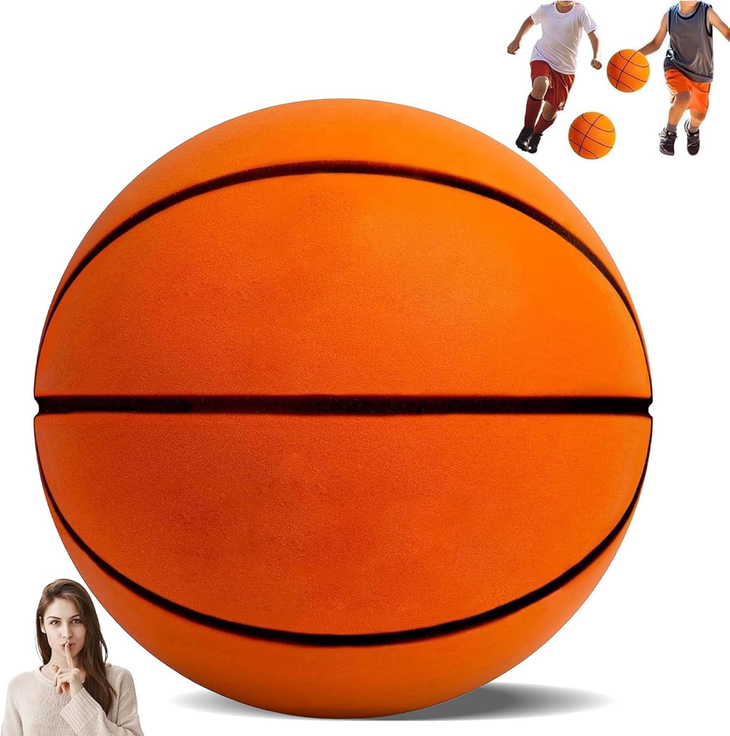 Indoor Silent Basketball with Net Bag Size 7-2025 Upgraded,Uncoated High-Density Foam Basketball,Soundless Design with Real Touch Groove Lines for Quiet Training & Practice,Durable Long-Lasting Use