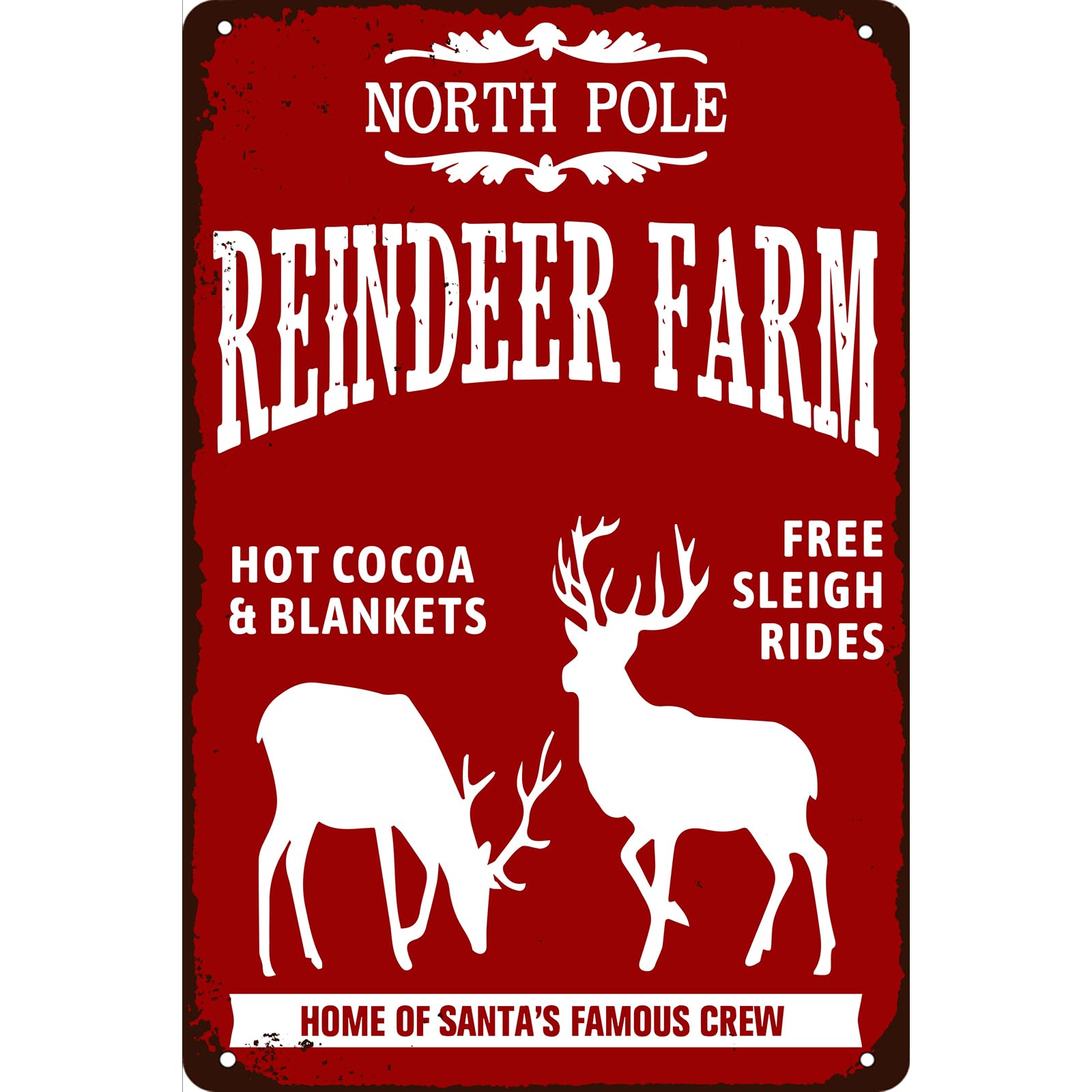 SMAZDFXX Vintage North Pole Reindeer Farm Metal Tin Sign Funny Christmas Signs for Home Cafe Bar Party Garage Kitchen Store Farm 8"x12"