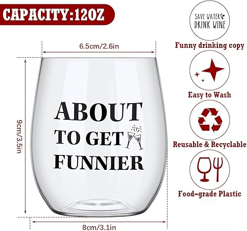 Miniatura 2 de Zhehao 20 Pcs Funny Stemless Wine Glasses 12oz Disposable Party Funny Cups Clear Acrylic Shatterproof Wine Cups Printed Glasses for Indoor Outdoor
