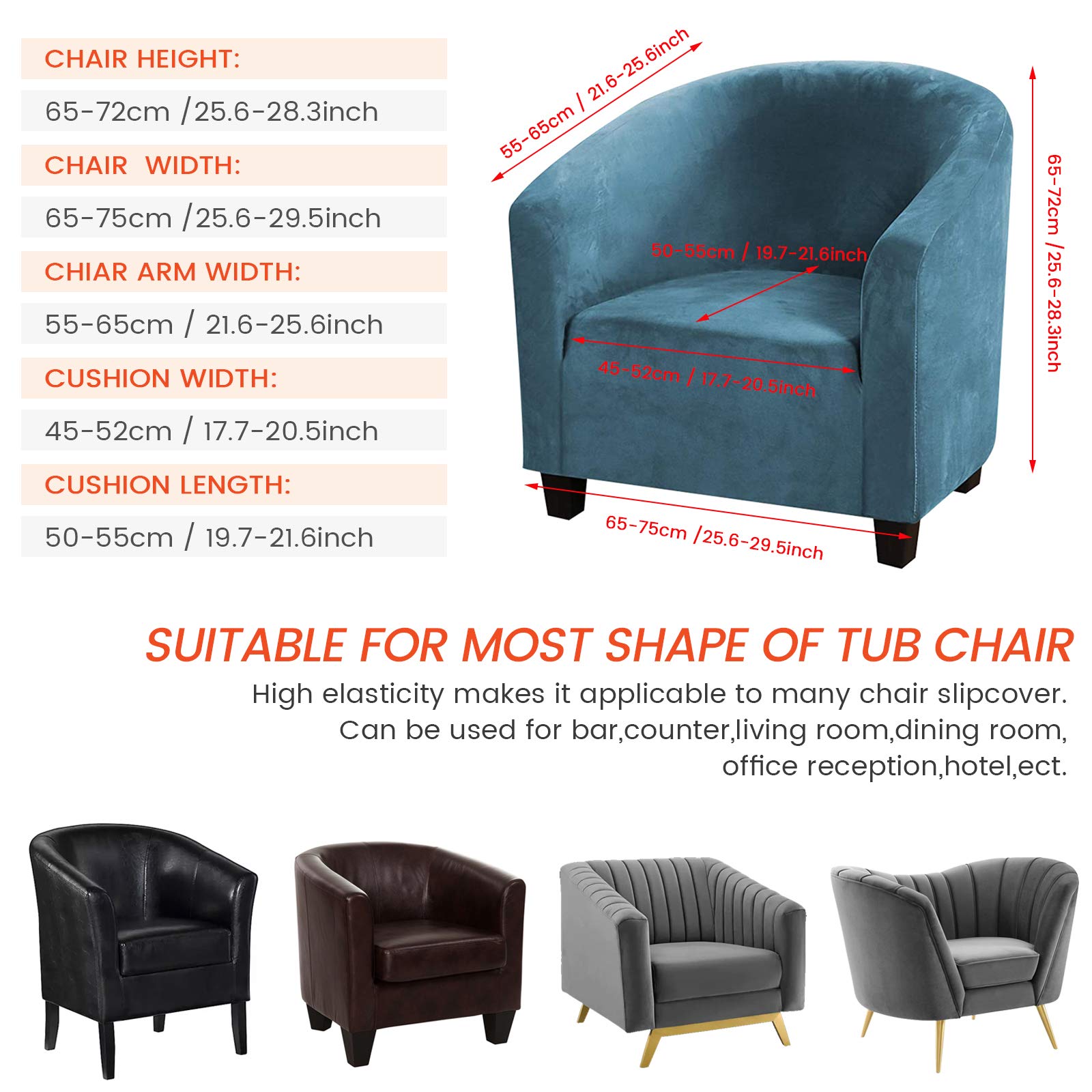 TOPCHANCES Housse de Fauteuil en Demi-Cercle en Velours Extensible Doux et Lavable pour comptoir de Bar (3121