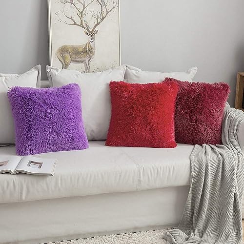 Miniatura 5 de MIULEE - Juego de 2 fundas decorativas, lujosas y afelpadas de pelo sintético con estilo navideño para cojines de sofá, dormitorio y automóvil (18 x