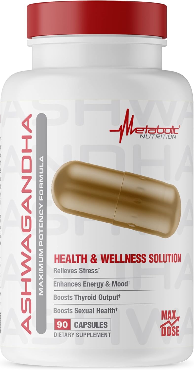 Metabolic Nutrition Ashwagandha 2200mg Made with Organic Ashwagandha Powder and Black Pepper Extract, 90 Vegan Capusles (Pack of 2)