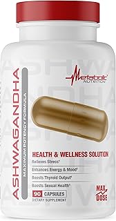 Metabolic Nutrition Ashwagandha 2200mg Made with Organic Ashwagandha Powder and Black Pepper Extract, 90 Vegan Capusles