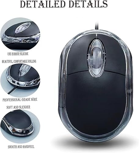 Miniatura 5 de Mini ratón óptico con cable con diseño ergonómico, ratones de computadora USB para computadoras portátiles y PC, oficina y hogar, escuela, niños